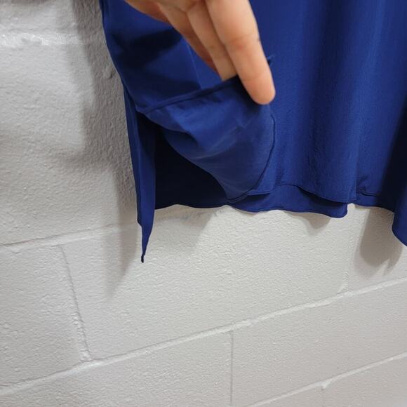 Sully Bonnelly Blue Silk Tunic 16W Asymmetric Long Fancy Beaded Hem 684 - Picture 8 of 12